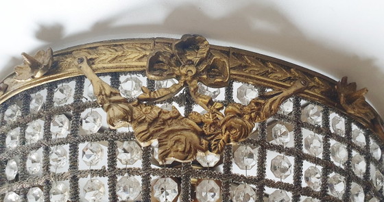 Very large (50 cm) vintage crystal ceiling light with rosettes and garlands, Brass, Transparent (photo 10 of 18)