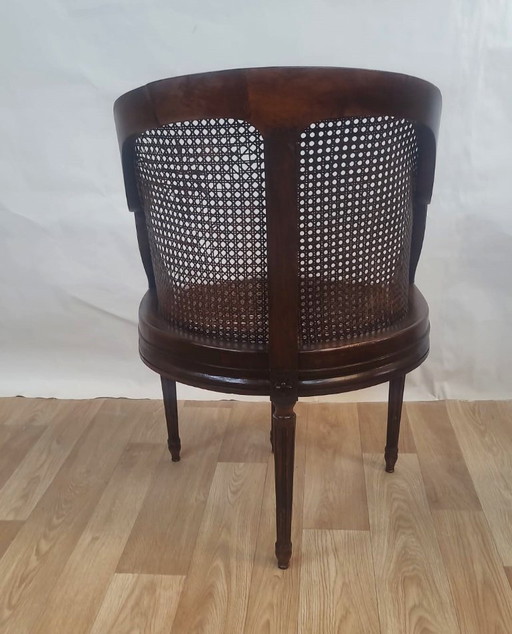 Gesneden houten rieten fauteuil - Lodewijk XVI stijl