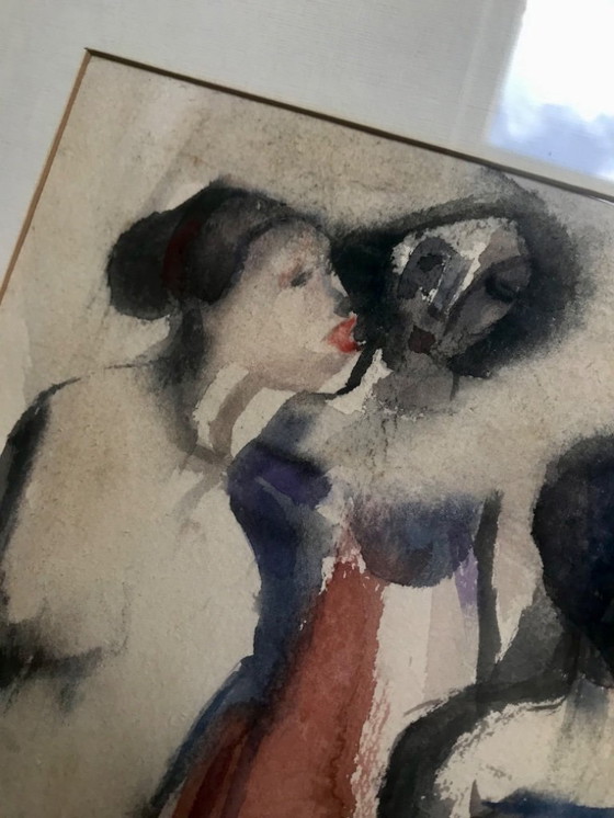Image 1 of Watercolor with three black women by Jos Vanbekbergen