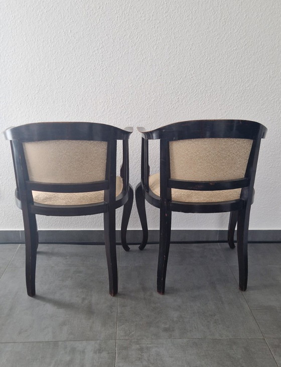 Pair of Vintage Armchairs – dark wood – professionally reupholstered – Textile (photo 4 of 7)
