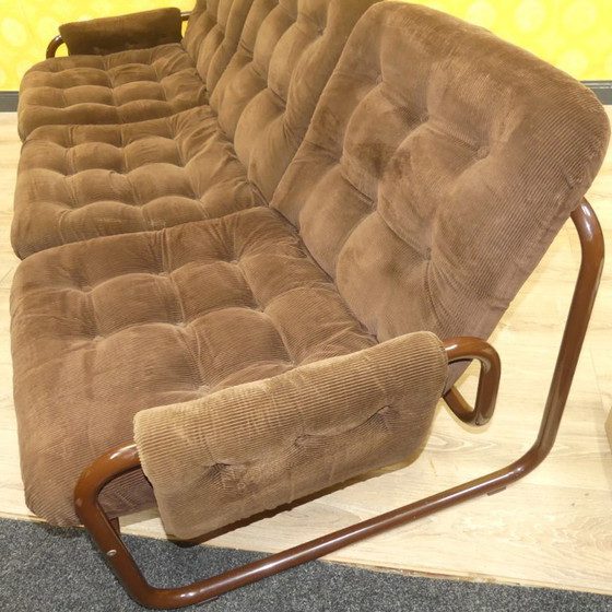 Image 1 of IKEA 3-zits bank 70s "Borkum" CORD & buisframe bruin, ontwerp Johan Bertil Häggström buisframe bank
