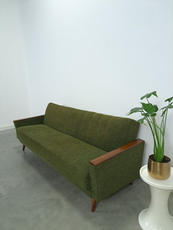 Image 1 of Sofa bed with green fabric and teak