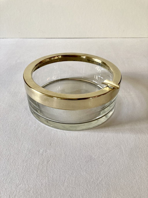 Großer Aschenbecher aus Glas und Messing