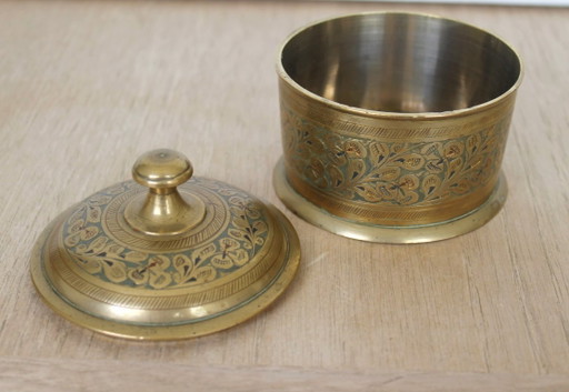 Pot à tabac/encens indien, en laiton émaillé, vintage milieu du XXe siècle
