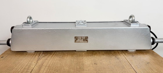 Image 1 of Industriële zilverkleurige buislamp van Elektrosvit, jaren 70.