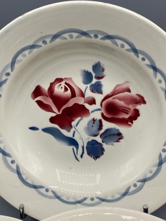 4 Deep Plates Digoin & Sarreguemines – Cannes Model – Rose Pattern – 22 cm – Decorative Objects (photo 3 of 6)