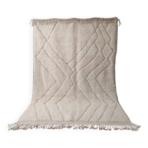 Large Ecru Beni Ouarain Rug, Geometric Chevron Pattern - 300x200cm