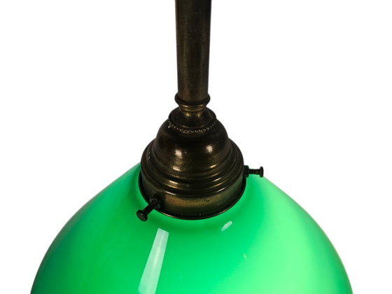 Image 1 of Vintage pendant lamp - billiard lamp - opaline - brass - 1960s