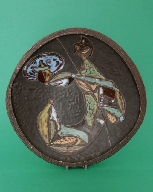 Plato de pared de cerámica vintage al estilo de M. Fantoni, Italia, años 70