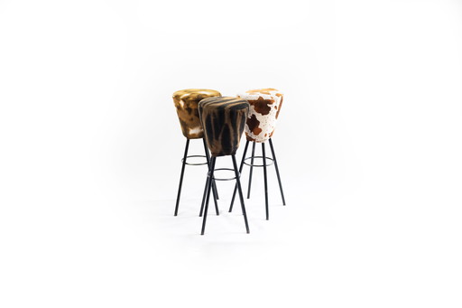 Lot de 3 tabourets vintage - la rencontre de l'industriel et du motif animalier