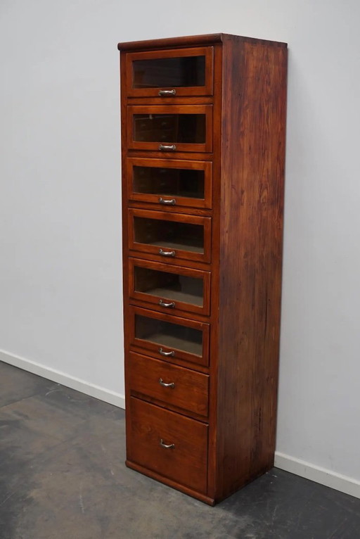 Tall vintage German pine haberdashery cabinet, 1950s