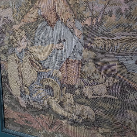 Image 1 of Hand-woven Italian tapestry in a classic wooden frame