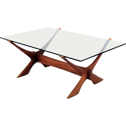 Tavolino vintage Condor in noce e vetro di Frederik Schriever-Abeln per Orebro Glass, Svezia 1960