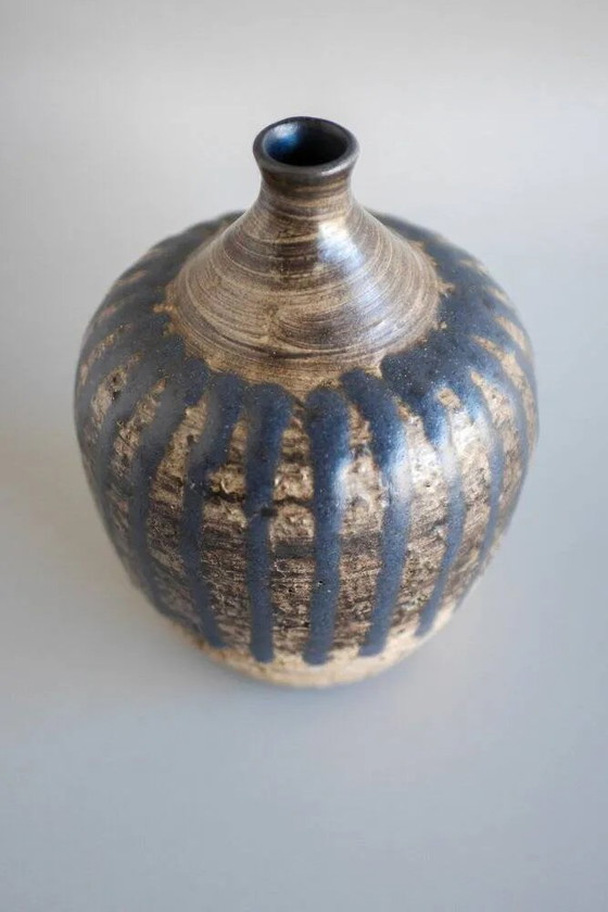 Image 1 of Mid-century Scandinavian modern brutalist art pottery vase by Mari Simmulson for Upsala Ekeby, Sweden, 1970s