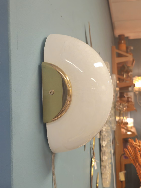 Image 1 of Vintage Murano Wandlamp Plafondlamp Plafonnière Messing Glas