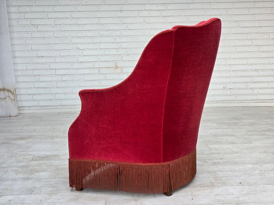 1970er, Dänischer Hochlehner Sessel, Möbelvelours, Eschenholzbeine – Velvet, Wood (photo 7 of 16)
