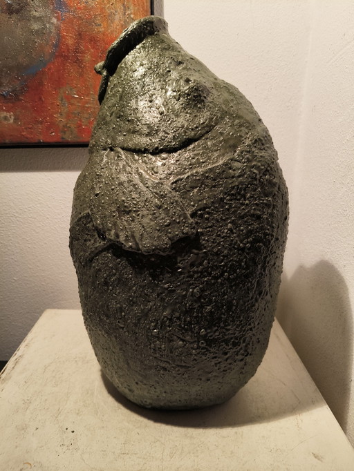 Vintage design modernist heavy handmade ceramic vase stylized fish