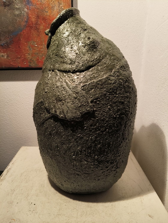 Image 1 of Vintage design modernist heavy handmade ceramic vase stylized fish