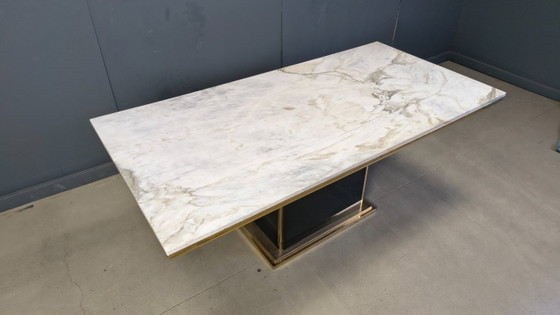 Image 1 of Vintage white marble and brass dining table, 1970s