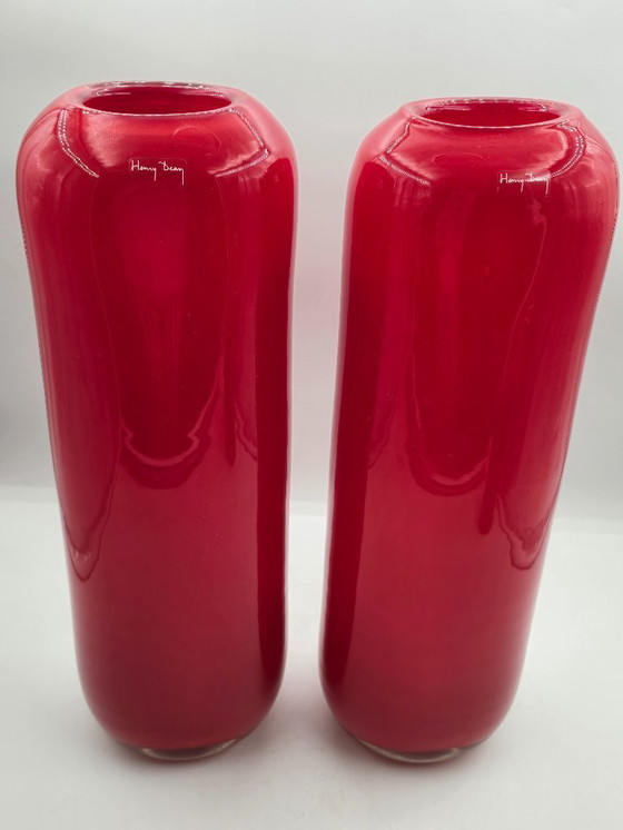 Image 1 of Henry Dean, jarrones de diseño XL en rojo brillante, firmados