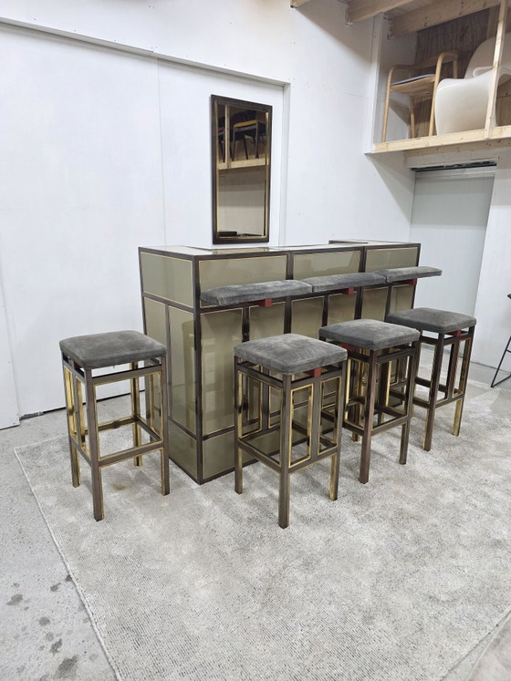 Belgo Chrom bar + mirror 70/80s Hollywood Regency, Belgochrom, Liquor cabinets, Brass, Aluminium, Beige (photo 2 of 8)