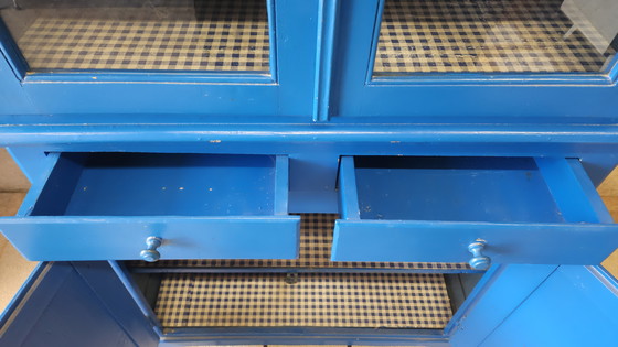 Image 1 of Altes Buffet, Geschirrschrank aus blauem Holz 1960