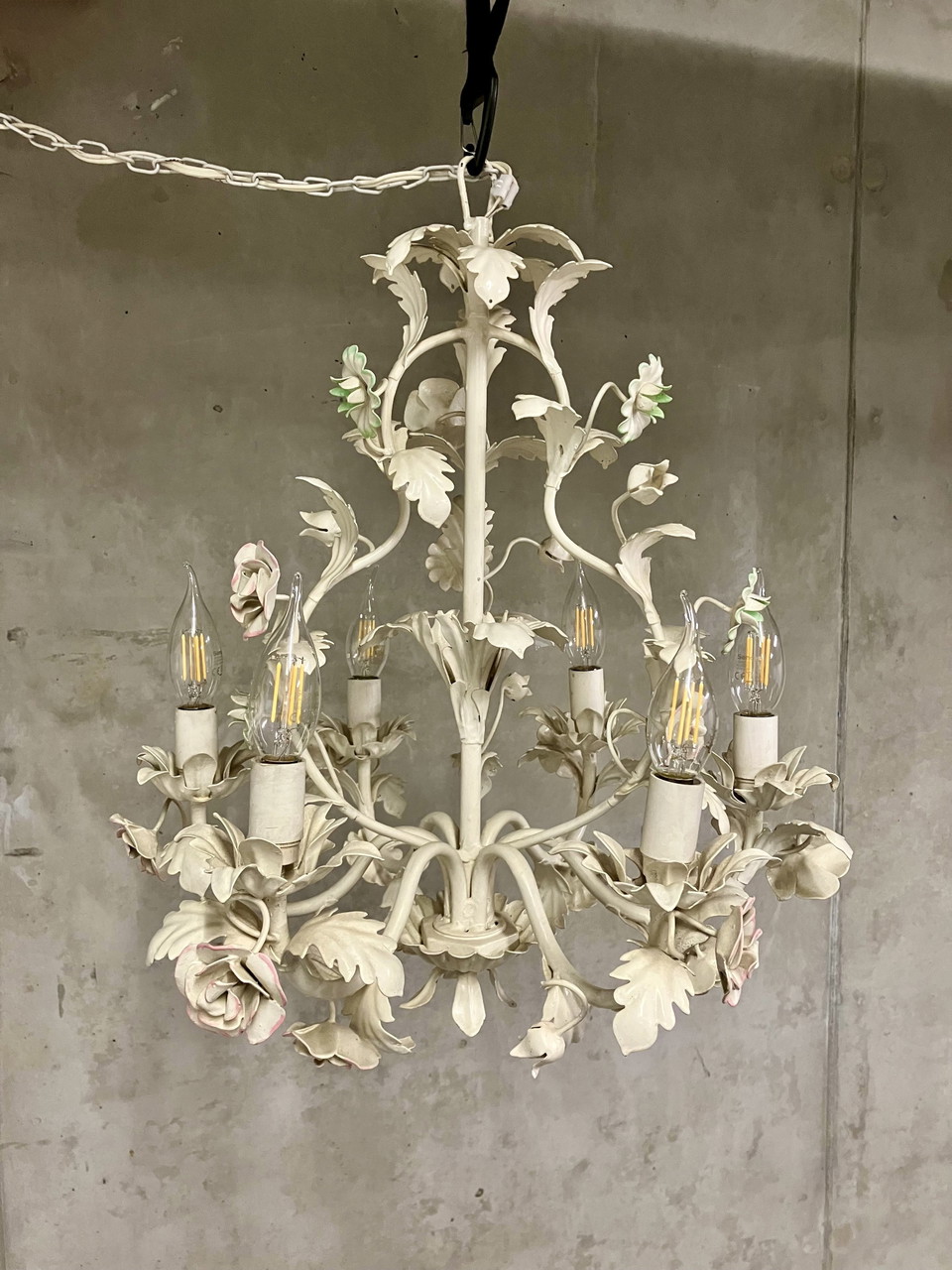 Lustre Plafonnier Style Florentin à 3 Branches - Métal Peint, Environ 50 Cm - Occasion, Fonctionnel Et Décoratif