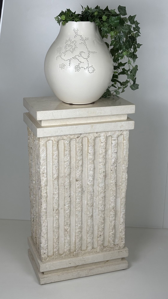 Image 1 of Vintage large Roman column / pillar beige cream plant table