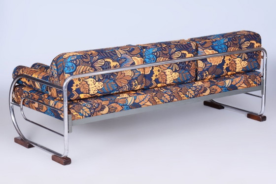 Sofá Bauhaus restaurado, de Robert Slezak, madera de haya, República Checa, década de 1930. – Metal, Textile (photo 11 of 23)