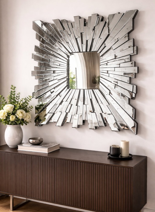 Großer, einzigartiger Hollywood Regency Eichholtz Sonnenstrahl-Spiegel (120x120cm) Art Deco Stil MOONRIVER MIRROR