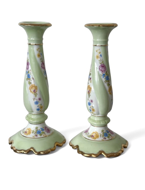 Limoges Porseleinen Kandelaars Frankrijk Vintage M.T Nicolas
