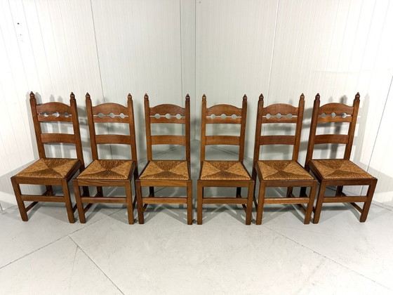 Rustieke Eiken Razor Back Eetkamerstoelen 1960’s – Wicker (photo 3 of 18)
