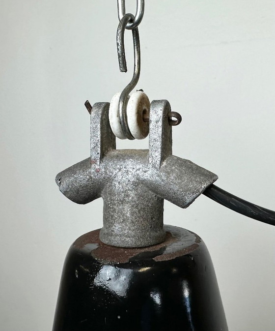 Image 1 of Industrial Black Enamel Factory Lamp with Cast Iron Top, 1960s