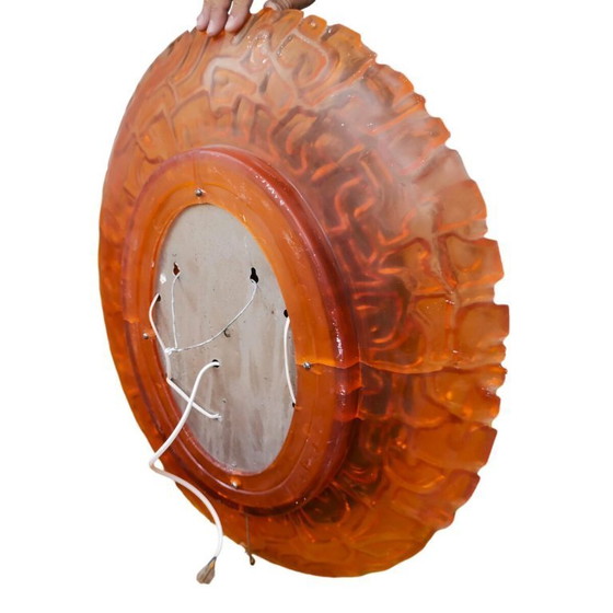 Image 1 of Large Mid-Century German Modern Oval Orange Acrylic Backlit Wall Mirror Light attributed to Hillebrand, 1970s