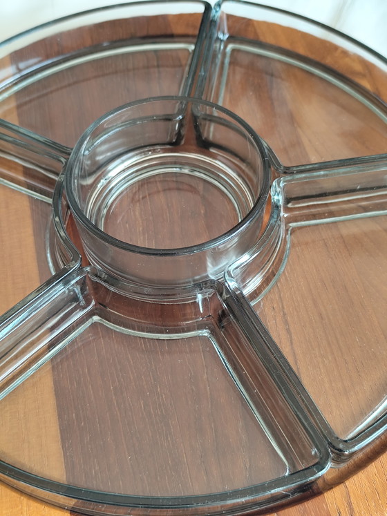 Image 1 of Piatto girevole originale Digsmed Denmark Lazy Susan – Piatto girevole in teak e vetro di metà secolo