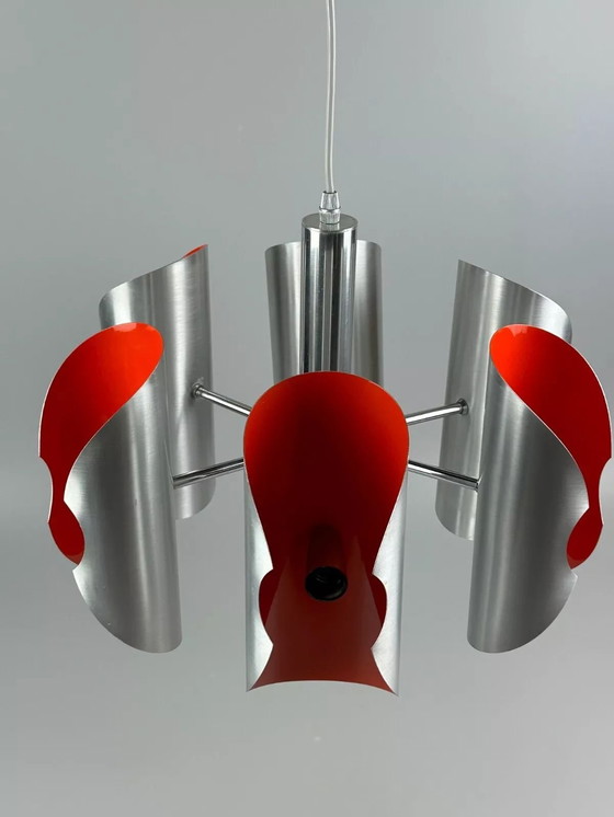 Image 1 of 60's 70's Lustre Sputnik à 6 flammes en métal Chrome Space Age Design