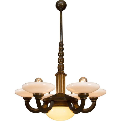 Vintage-Kronleuchter aus Holz und Glas im Art-Deco-Stil, 1930