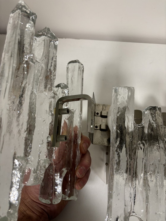 Image 1 of Gran lámpara de pared J.T. Kalmar 'PAN' en cristal hielo y níquel, años 70