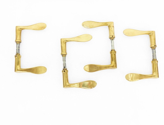 Image 1 of Set di 4 coppie di maniglie per porte in ottone massiccio del 1960 circa