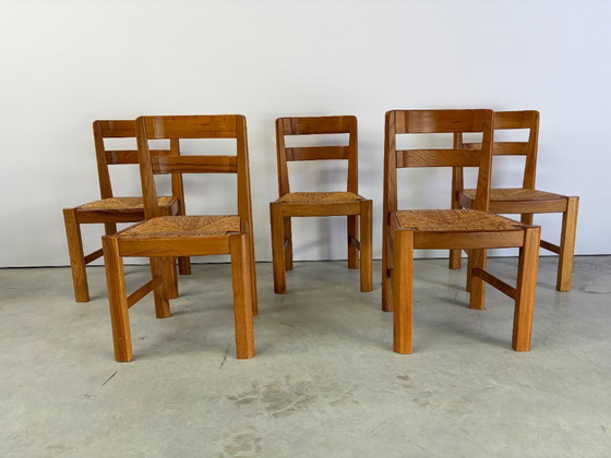 Vintage Brutalistische Eetkamerstoelen van Eiken en Rotan, Jaren 60 – Wood, Wicker (photo 9 of 9)