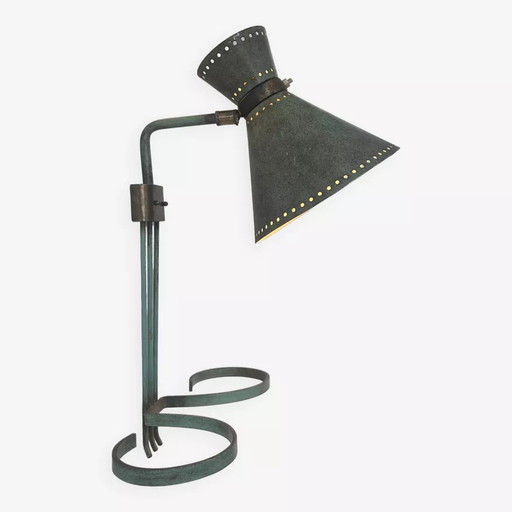 Vintage Orientable Wall Lamp, Brass And Antique Green, Italy 1950