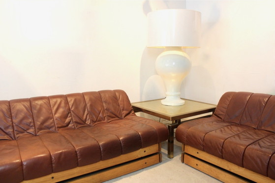 Dutch Lounge Sofa Set in Wood and Cognac Leather, Lounge sets (photo 7 of 9)