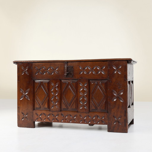 Large Hand-Carved 16th Century Bridal Chest in Oak, France