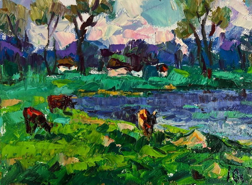 Green Meadows and a Lake