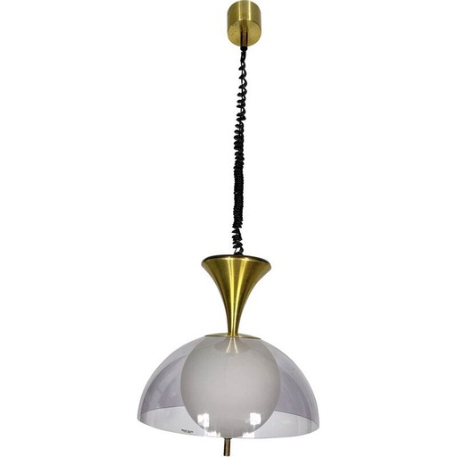 Vintage brass and glasse chandelier by Stilux Milano, Italy 1960s