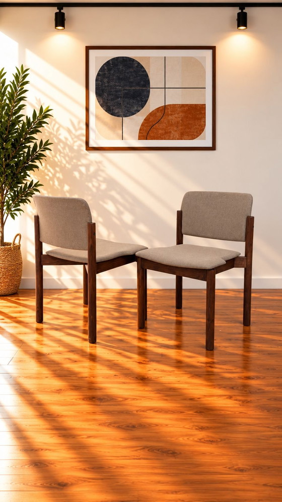 6 Sedie da pranzo vintage di design scandinavo, Kush+co, Tessile, Legno, Beige (foto 5 di 8)