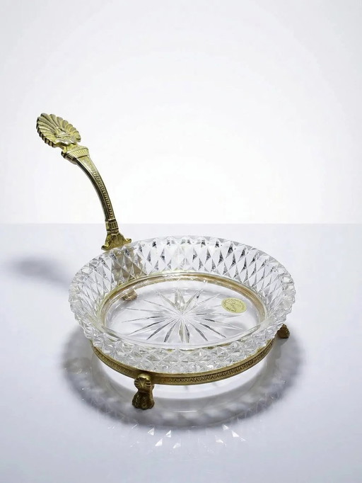 Bandeja vaciabolsillos de cristal de Sèvres, creación L.Seiler, montura dorada antigua