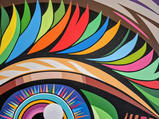 Colorful large abstract Bird's Eye painting 94 x 94 cm – Paintings & Drawings, Mdf (photo 3 of 5)