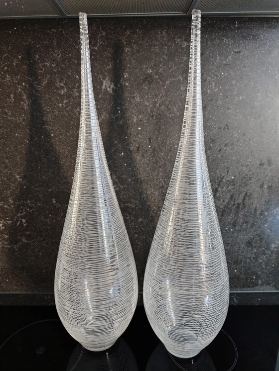 Image 1 of Ribbed glass art design vases, 1970s
