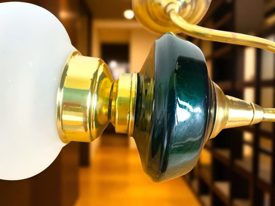 Image 1 of Art Nouveau style brass wall sconce with frosted glass tulip lampshade